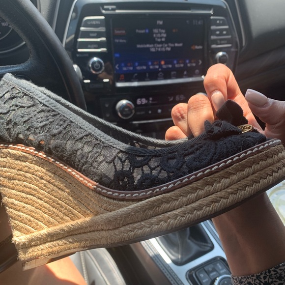 Tory Burch Blue Lucia Lace Leather Jackie Peep Toe - Picture 7 of 8